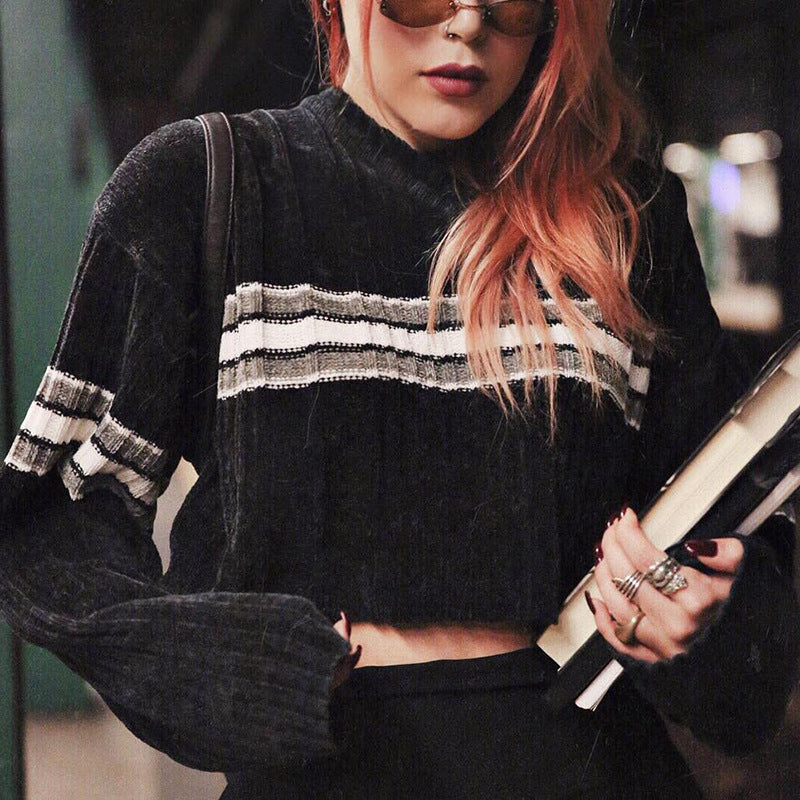 Dame Crop-Trøje med stribede accenter Stilla