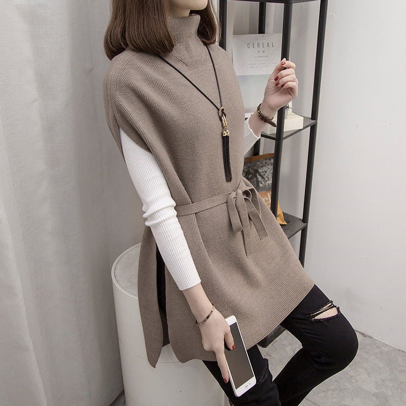 Femme Cozy Knit Rullekrave Tunika Pullover med Knaplukket Bund Stilla