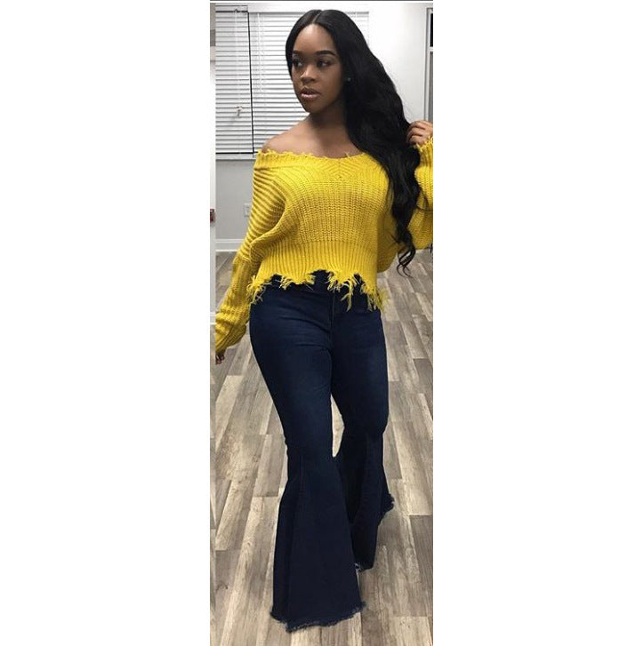 Dame afslappet grovstrik pullover med smart off-shoulder-design Stilla