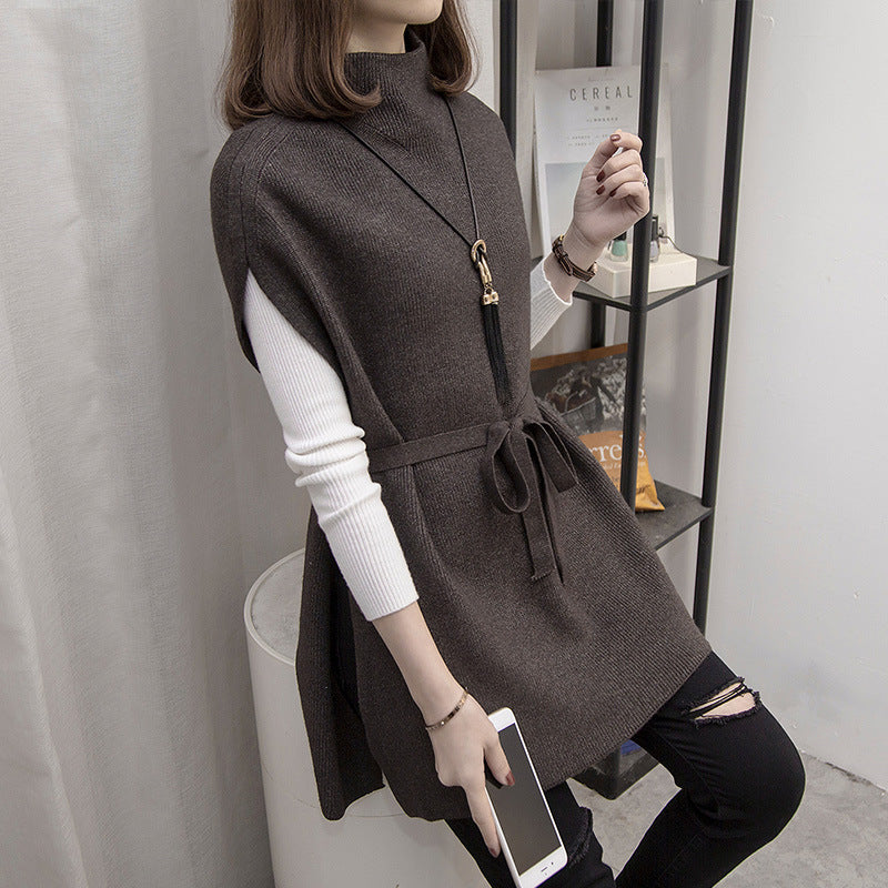 Femme Cozy Knit Rullekrave Tunika Pullover med Knaplukket Bund Stilla
