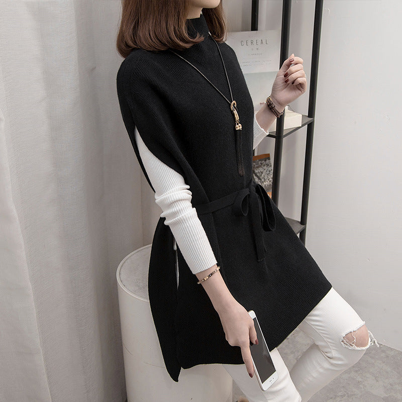 Femme Cozy Knit Rullekrave Tunika Pullover med Knaplukket Bund Stilla