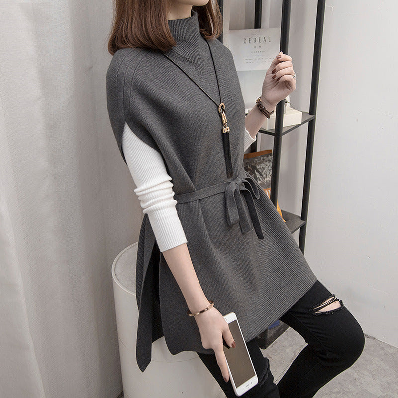 Femme Cozy Knit Rullekrave Tunika Pullover med Knaplukket Bund Stilla