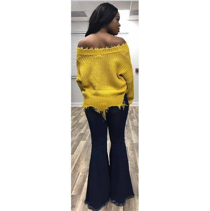 Dame afslappet grovstrik pullover med smart off-shoulder-design Stilla