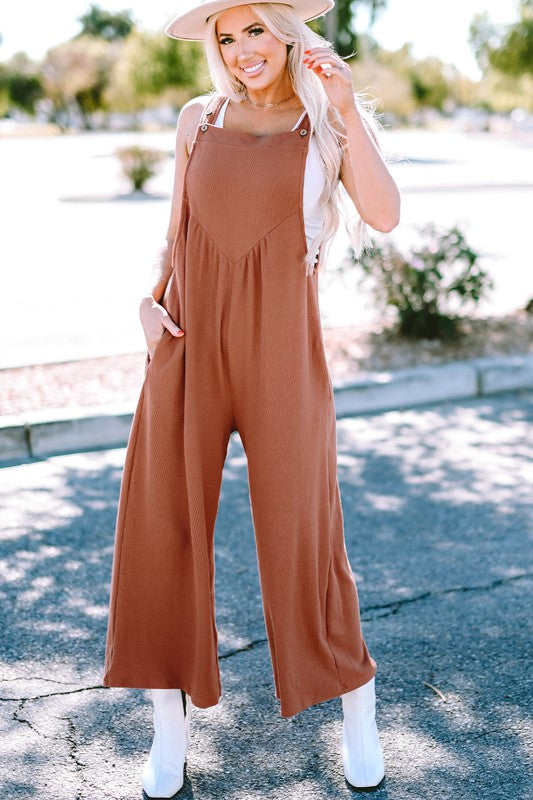 Stilla | Tekstureret Knappet Rynket Bred Ben Jumpsuit