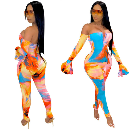 Dame Elegant gulvlangt Jumpsuit med vid armafslutning og skulderfri design Stilla