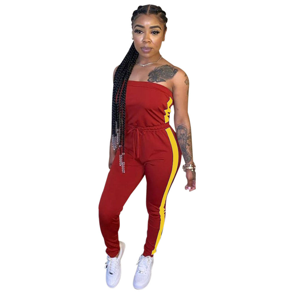 Dame Sporty Jumpsuit med bredtop og sidelange kontraststriber Stilla