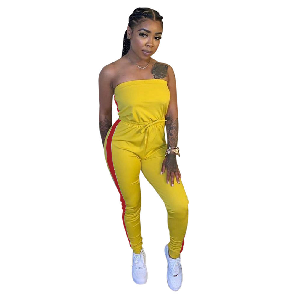 Dame Sporty Jumpsuit med bredtop og sidelange kontraststriber Stilla