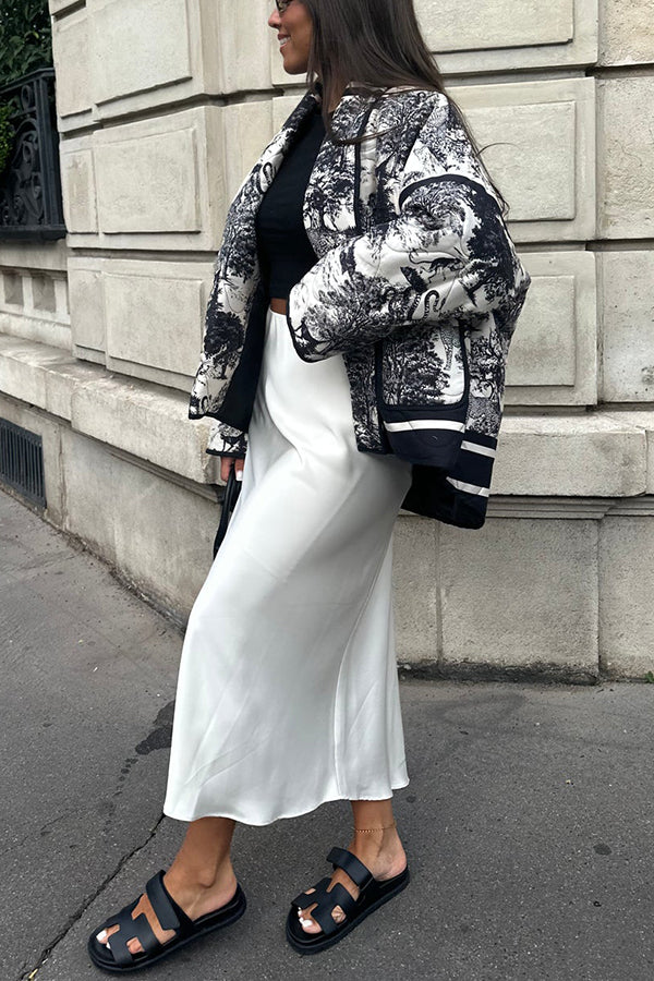 Stilla | Songs Porcelæns Tinte Trykt Taske Stoppet Bomulds Kimono Jakke