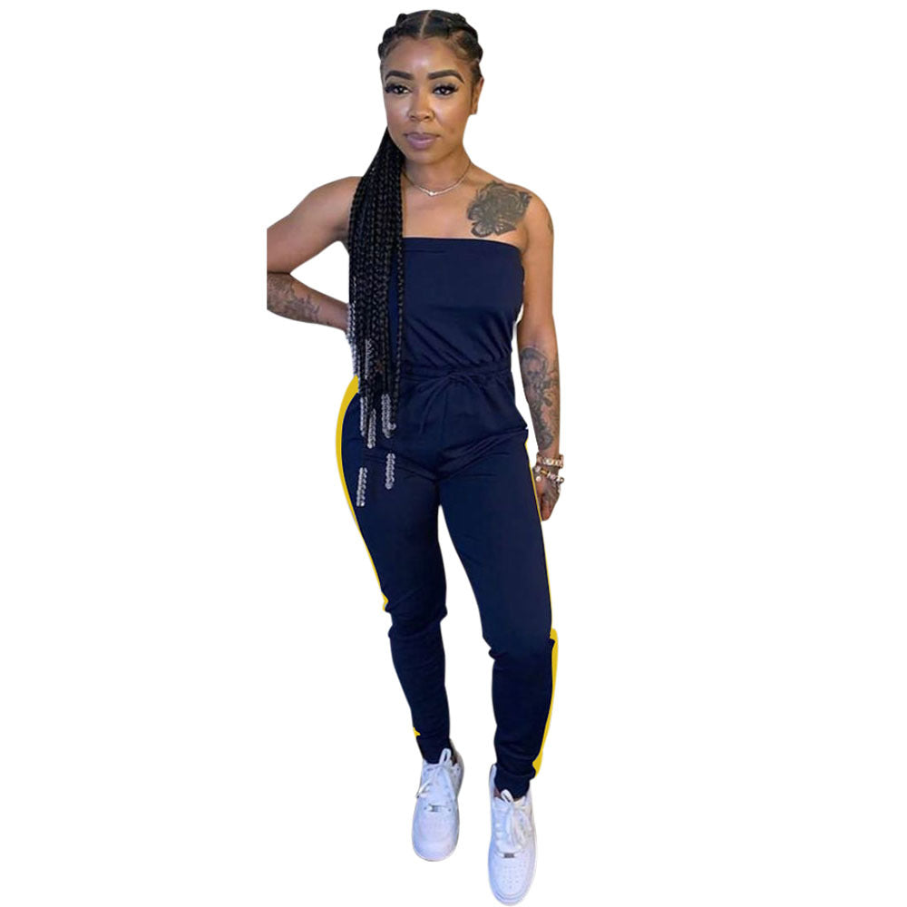Dame Sporty Jumpsuit med bredtop og sidelange kontraststriber Stilla