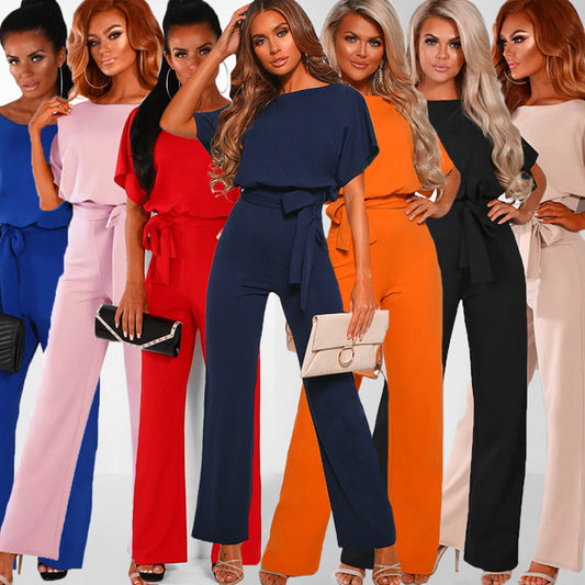 Dame elegant bred ben jumpsuit med bund detalje Stilla