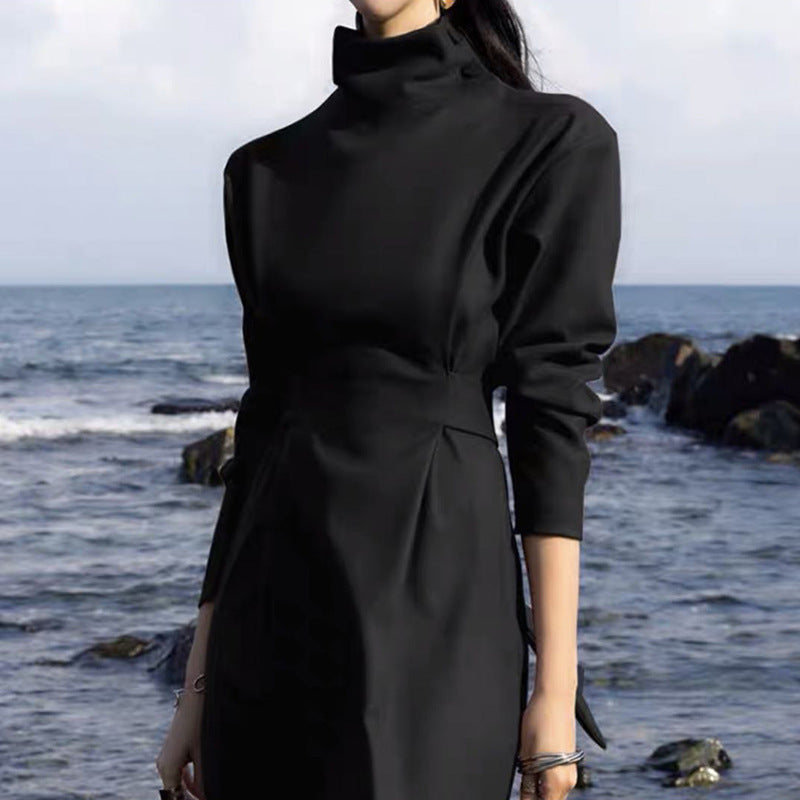 Dame Elegant Højhalset Kjole med Pufærmer Stilla