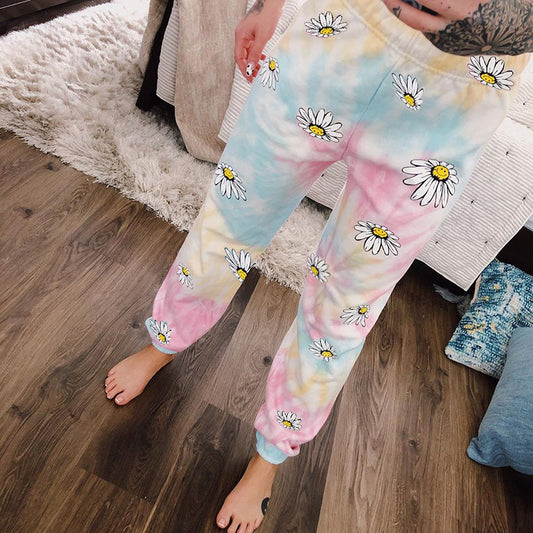 Dame Mønstret Fritidsbukser med elastisk talje og stilfulde blomster motiver Stilla