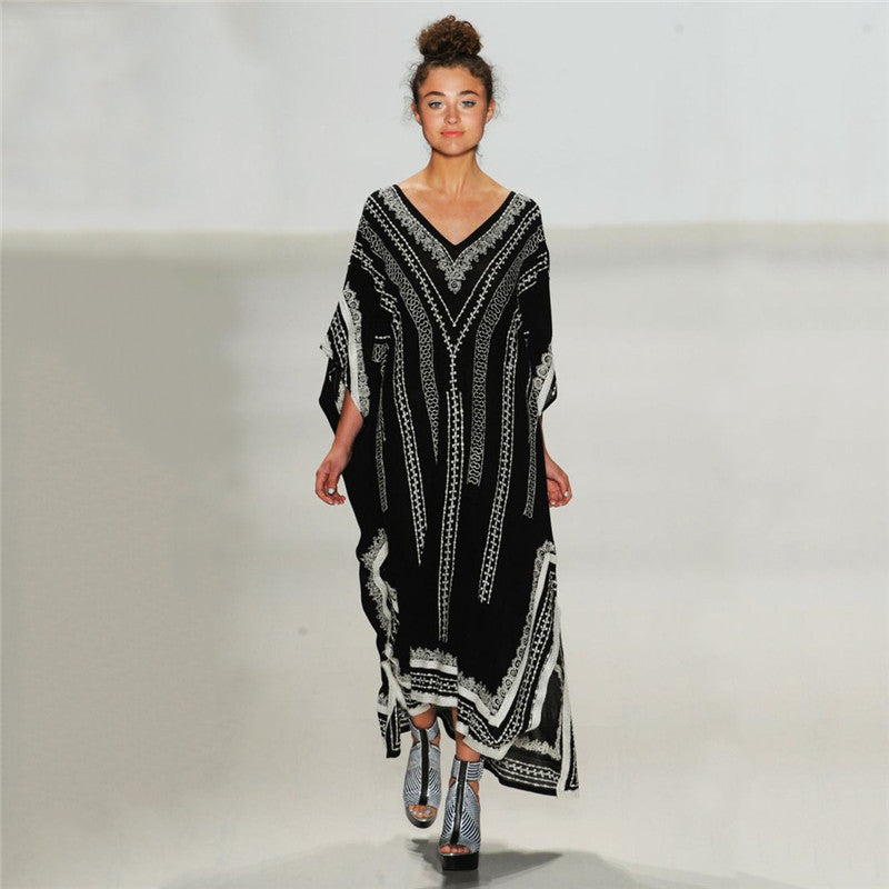 Dame elegant kaftan med kunstnerisk grafikdesign Stilla