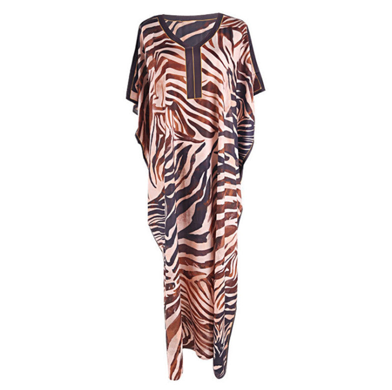 Dame afslappet kaftan med moderne dyremønster og sidelommer Stilla