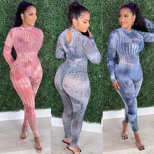 Dame Sporty bodysuit med fashionabel netdesign og høj krave Stilla