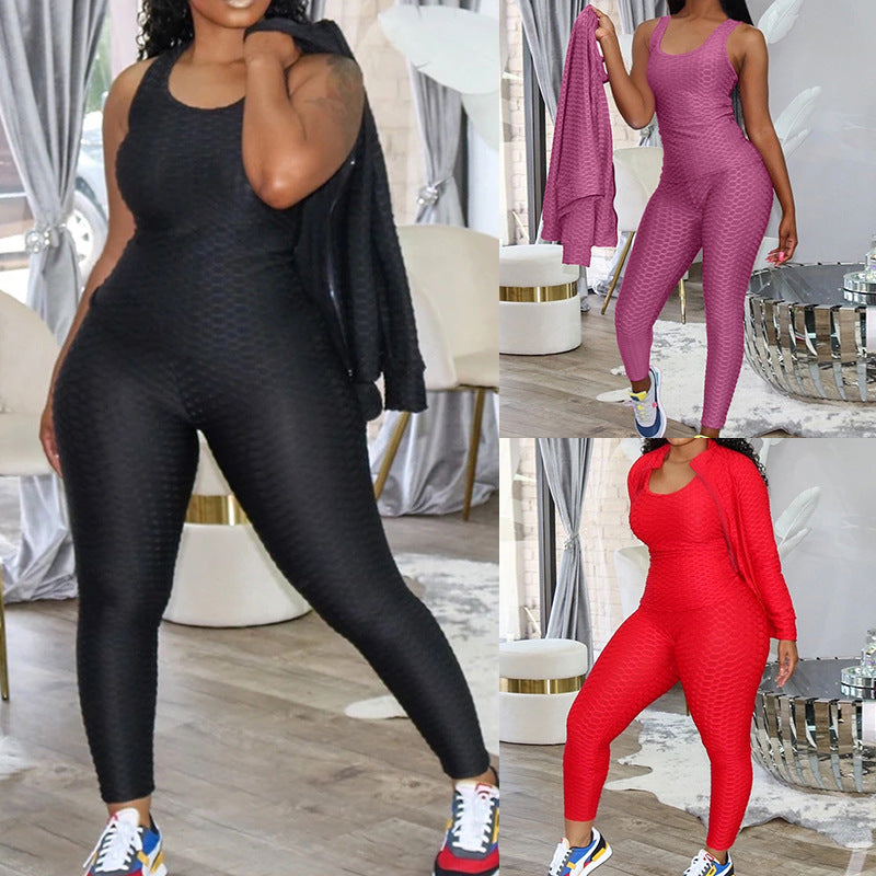 Dame figurtilpasset sport-jumpsuit med innovativ tekstur Stilla