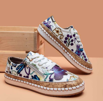 Dame sneakers med moderne blomsterbroderi og komfortabel lynlås Stilla