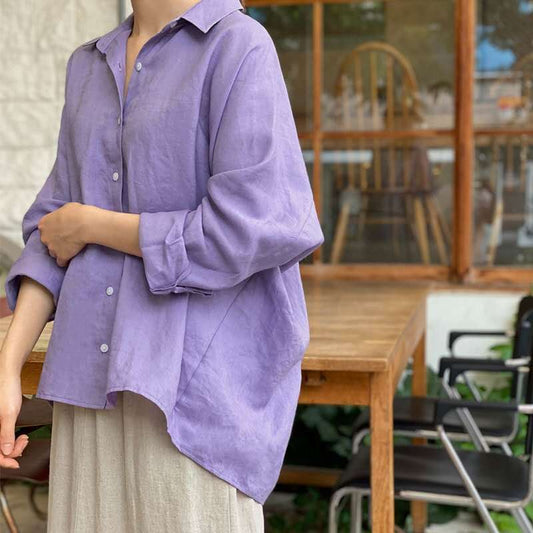 Dame afslappet linned bluse med oversized snit Stilla