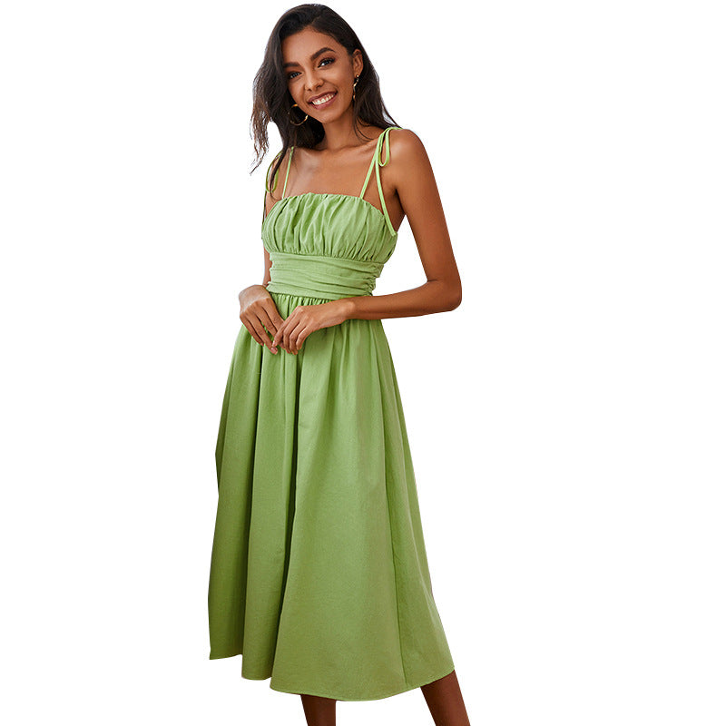 Dame afslappet maxikjole med rynket overdel og smalle stropper Stilla