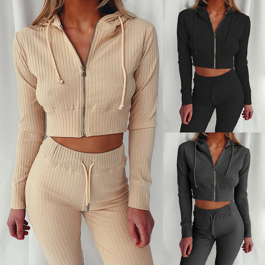 Dame Sportsligt Crop Hoodie og Leggings-Sæt Stilla