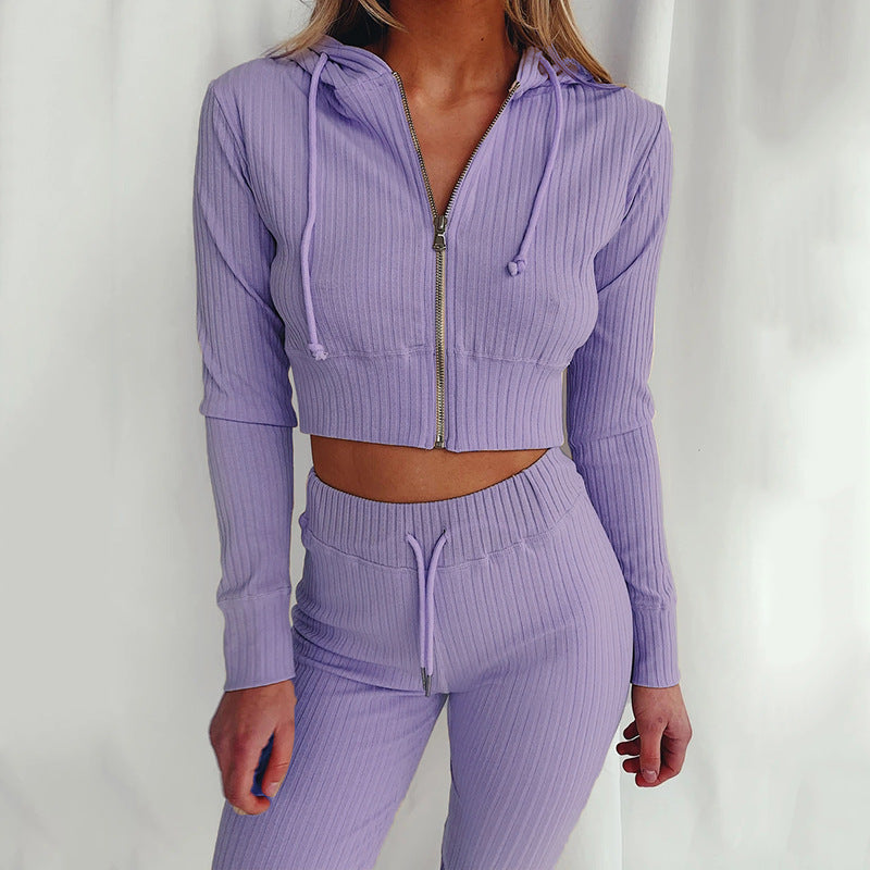 Dame Sportsligt Crop Hoodie og Leggings-Sæt Stilla