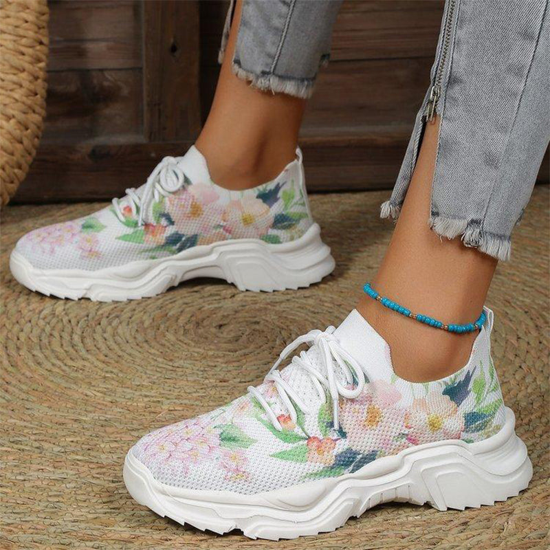 Stilla | Åndbare Ortodontiske Sneakers Med Snørebånd Og Blomster Mønster