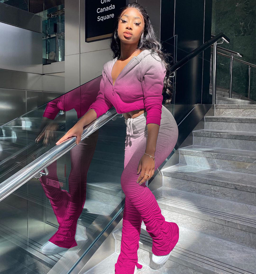 Dame Cropped Zip-Up Lounge Sæt Stilla