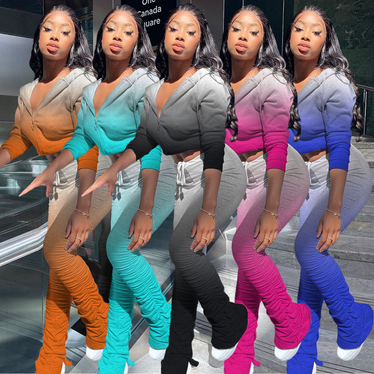 Dame Cropped Zip-Up Lounge Sæt Stilla