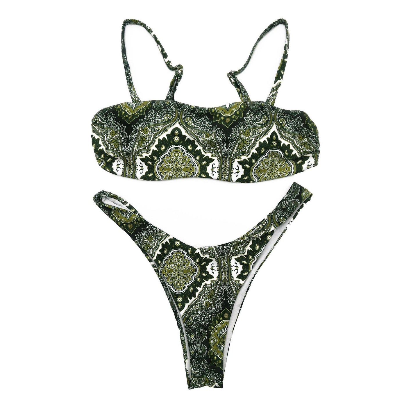 Dame Bandeau-bikini-sæt med filigran grafisk design og legende strop-systemer Stilla