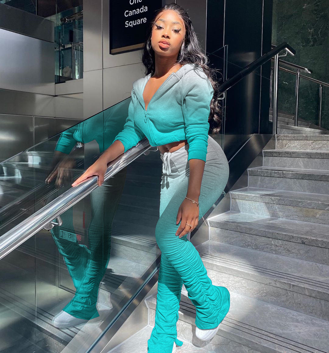 Dame Cropped Zip-Up Lounge Sæt Stilla