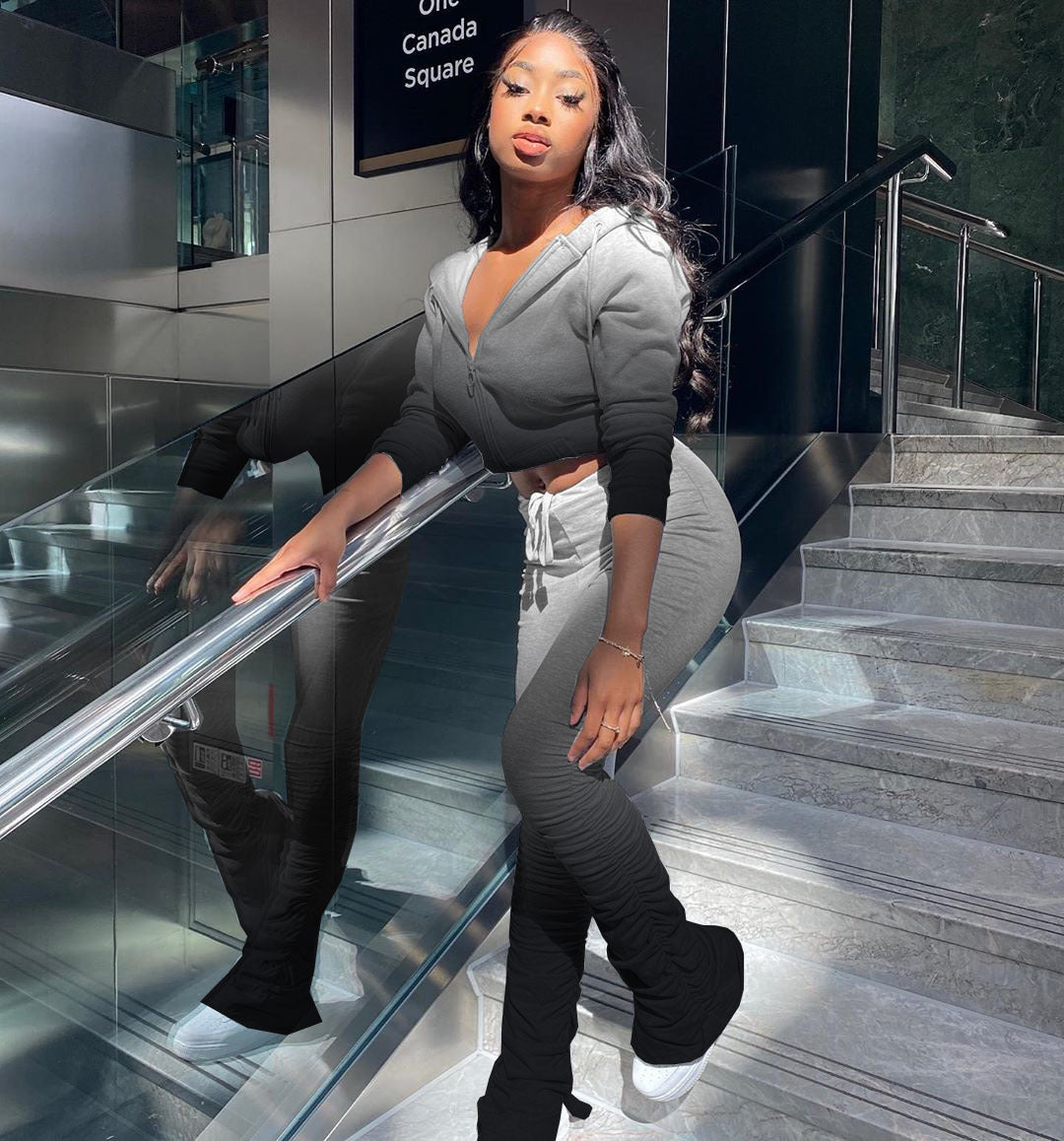 Dame Cropped Zip-Up Lounge Sæt Stilla