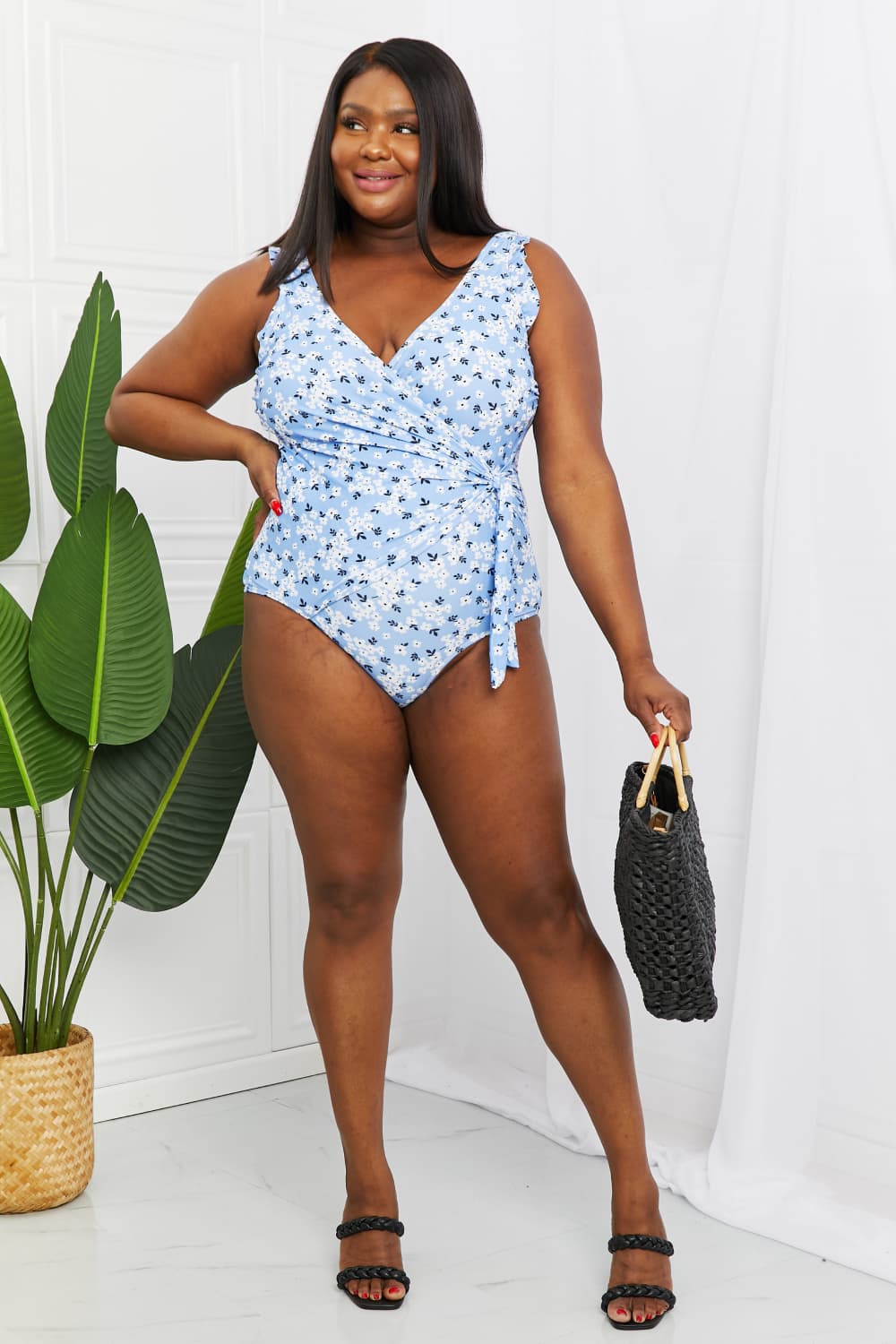 Stilla | West Swim Full Size Float on Ruffle Faux Wrap One-piece I Blossom Blue