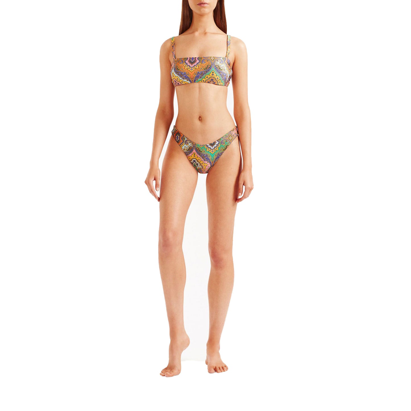 Dame Bandeau-bikini-sæt med filigran grafisk design og legende strop-systemer Stilla