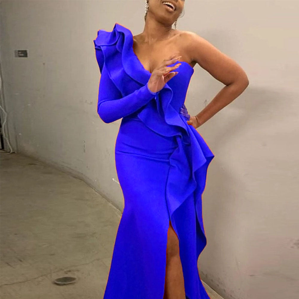 Dame Elegant aftenkjole med flæse og asymmetrisk snit Stilla