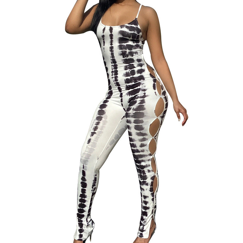 Dame Figurtilpasset Jumpsuit med sidelayouts og trendy batikmønster Stilla