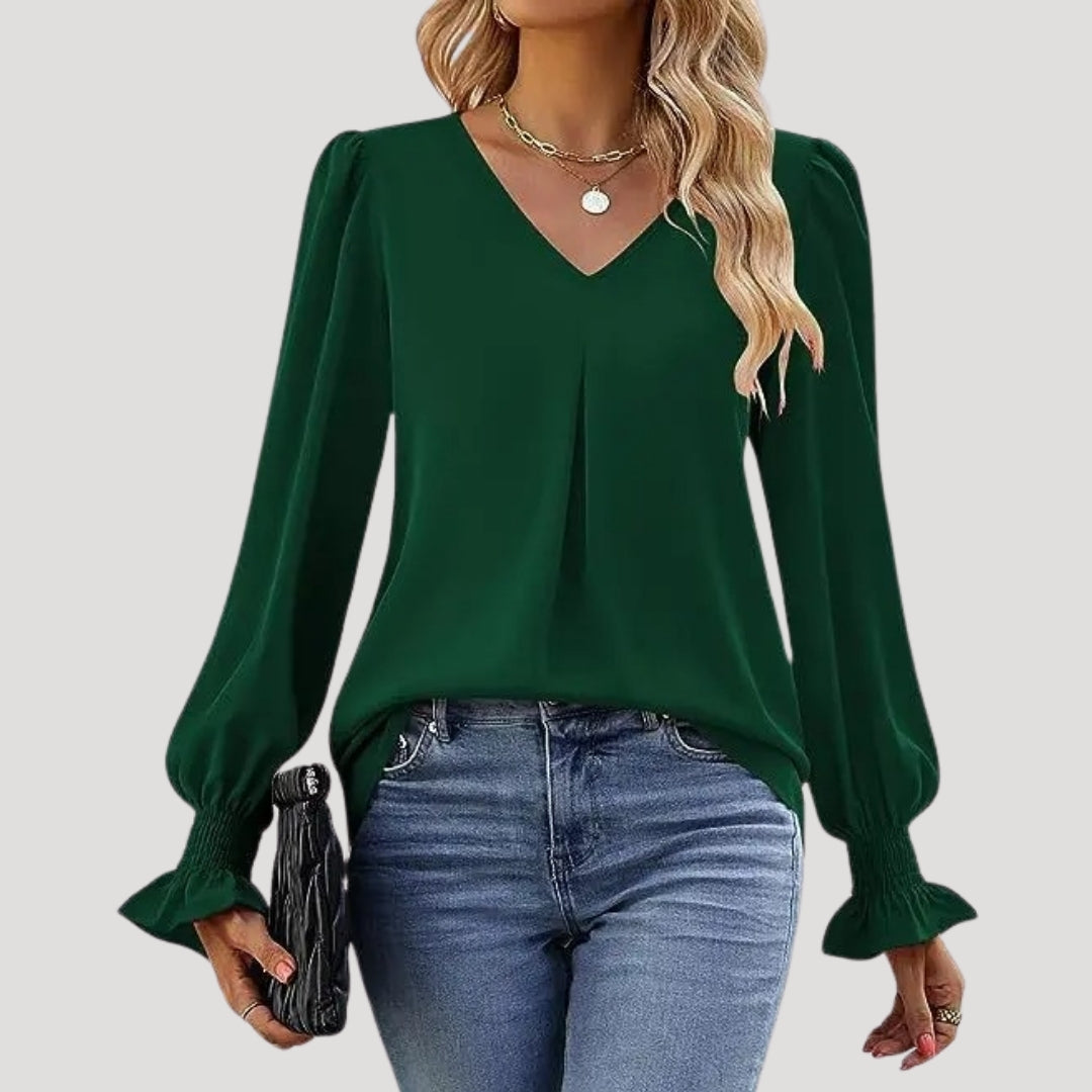 Stilla | Elegant V-Hals Langærmet Bluse