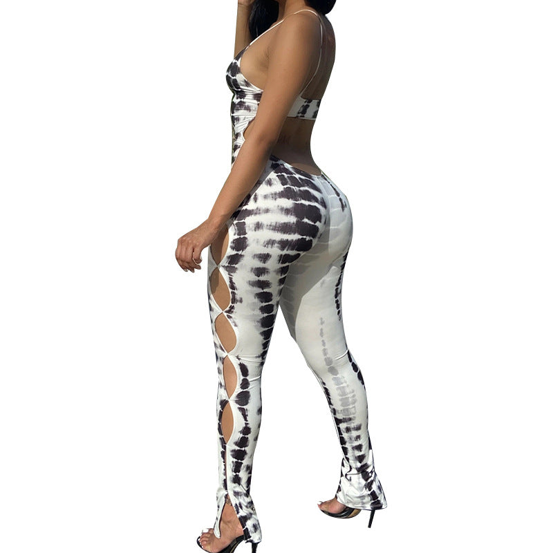 Dame Figurtilpasset Jumpsuit med sidelayouts og trendy batikmønster Stilla