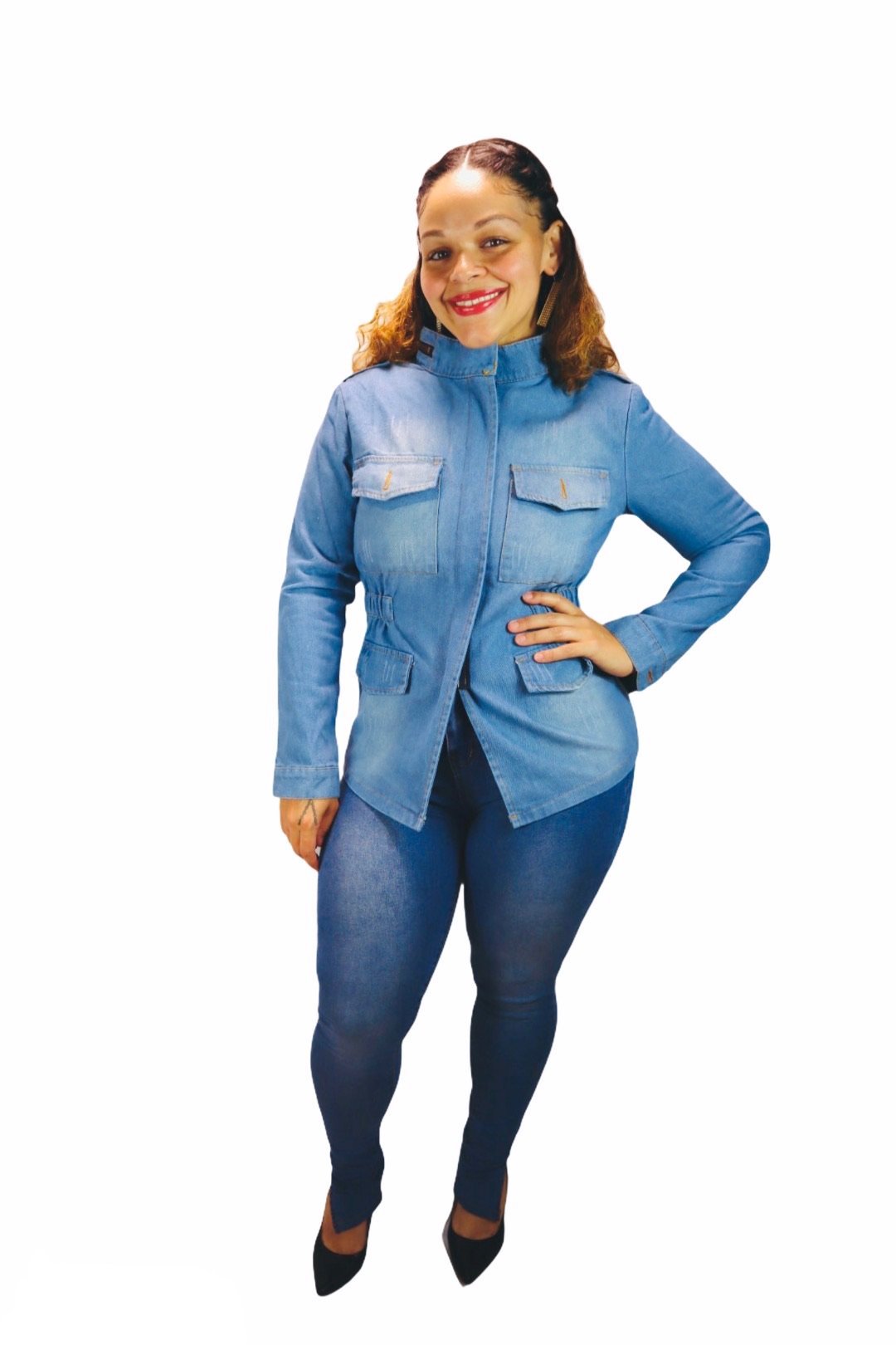 Dame Denim-funktionsjakke med praktiske lommer og figurvenlig skæring Stilla