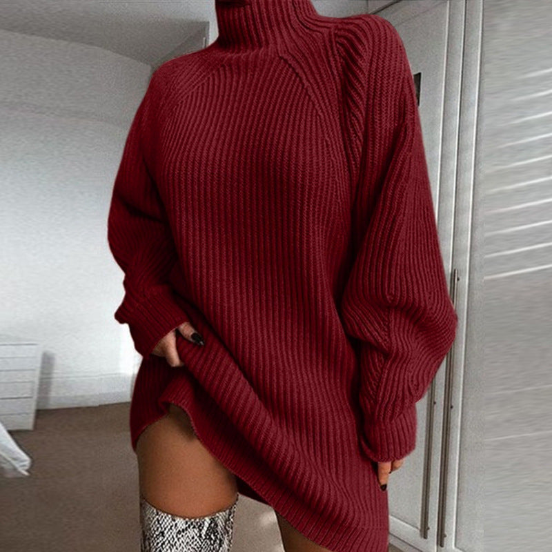 Stilla | Turtleneck Langærmet Strikket Loose Trøje Mini Kjole