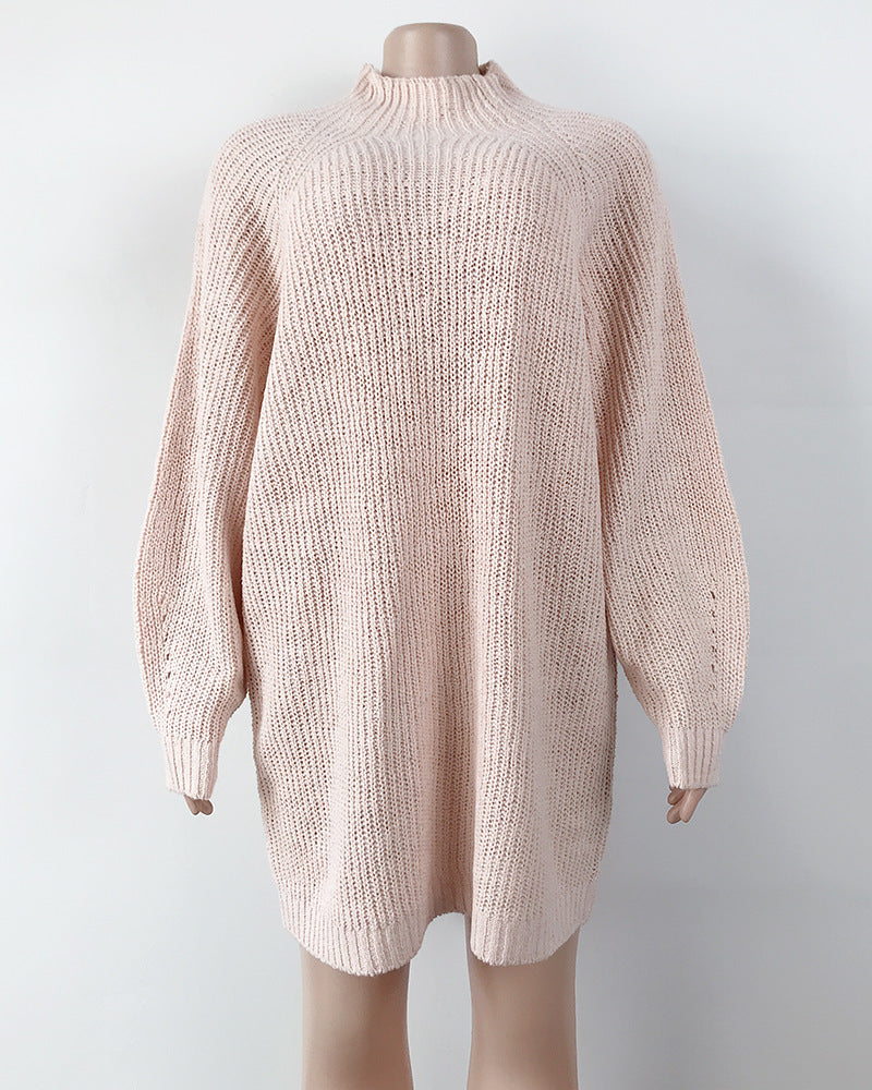 Stilla | Turtleneck Langærmet Strikket Loose Trøje Mini Kjole