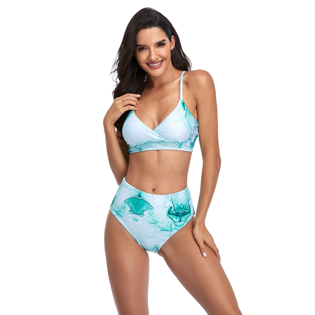 Dame bikini-sæt med trendy indviklet top og højt skårne underdele Stilla