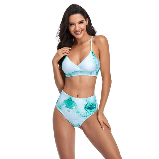 Dame bikini-sæt med trendy indviklet top og højt skårne underdele Stilla