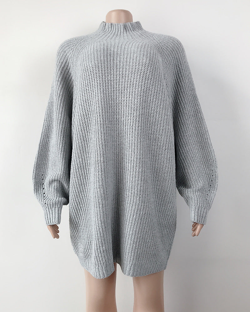 Stilla | Turtleneck Langærmet Strikket Loose Trøje Mini Kjole