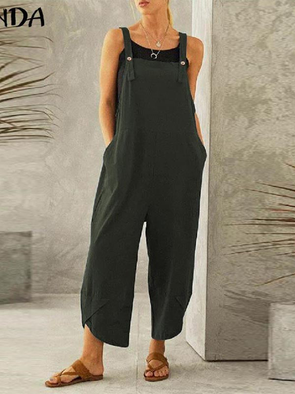 Stilla | Spaghetti Rem Solid Farve Side Lomme Overall Jumpsuit