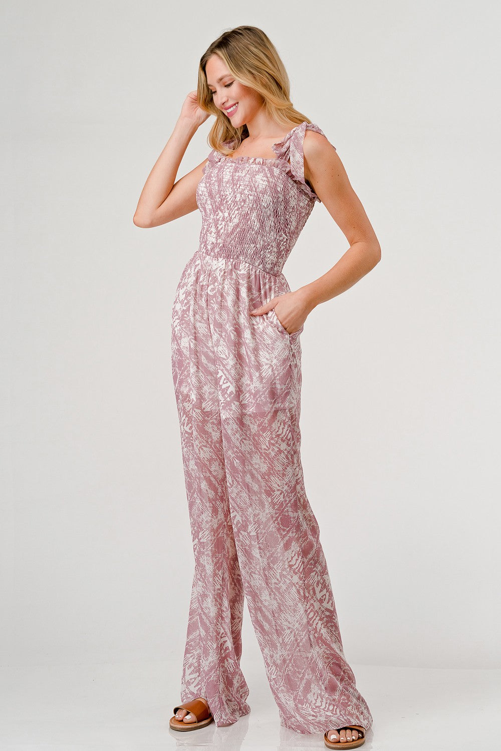 Stilla | Trykt Bånd Skulder Bred Ben Jumpsuit