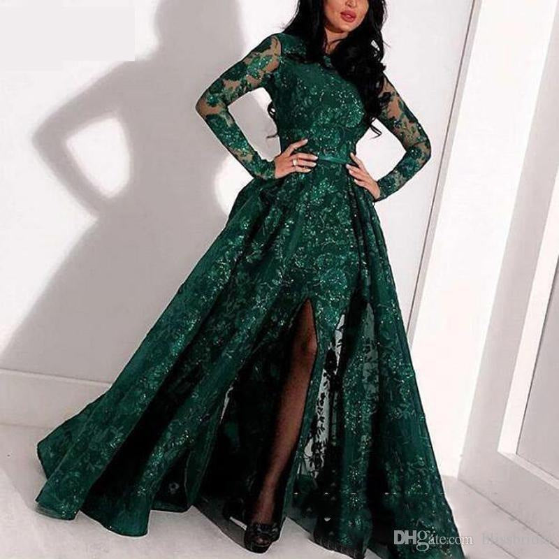 Dame Elegant aftenkjole med transparente langærmede detaljer og glitrende stof Stilla