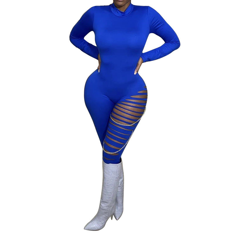 Dame figurformende jumpsuit med trendy cut-out detaljer og højhalset krave Stilla