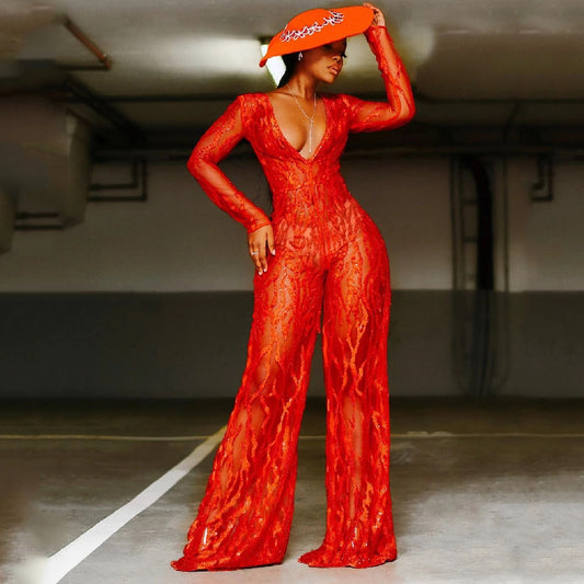 Dame Gennemsigtig Jumpsuit med forførende snit og langærmet design Stilla