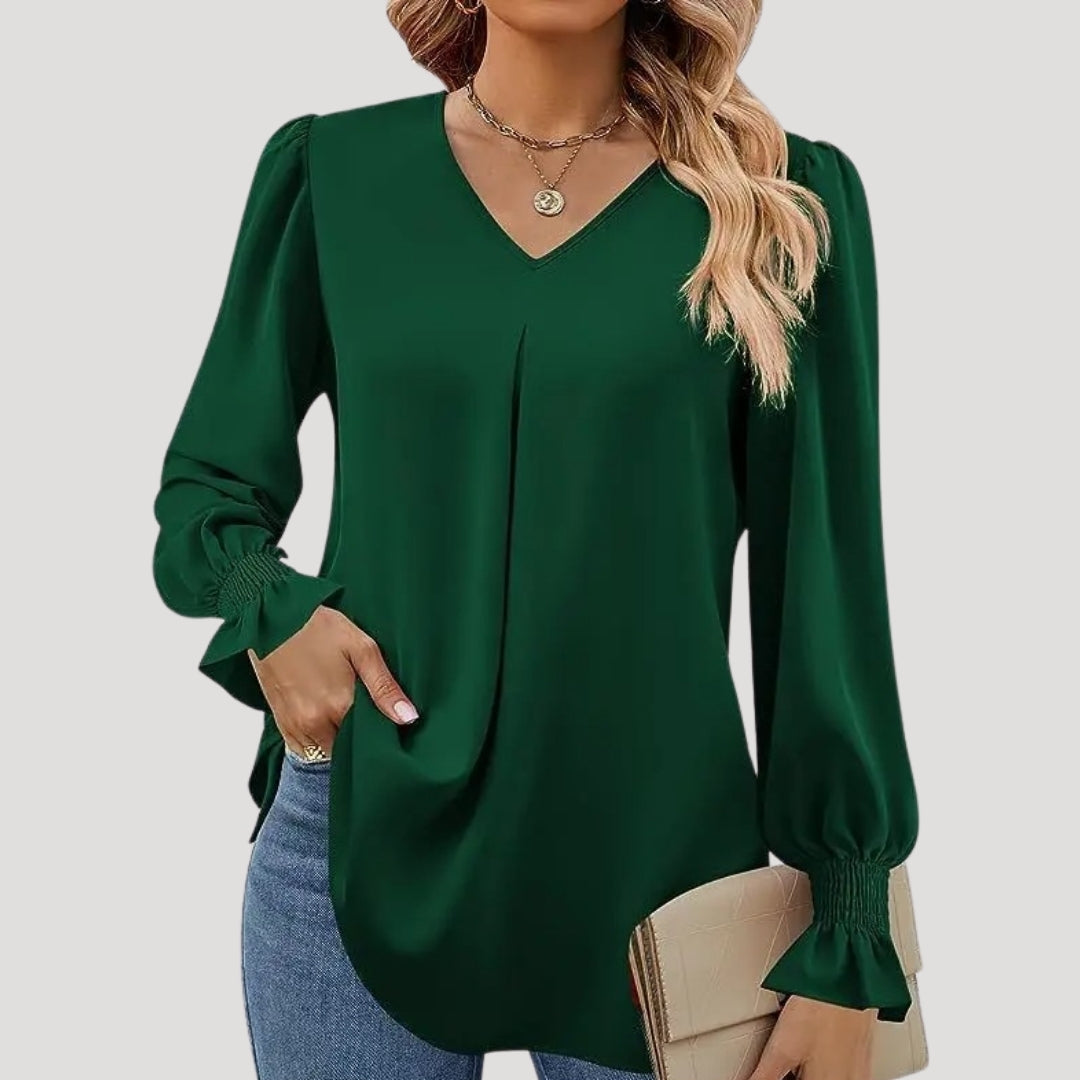 Stilla | Elegant V-Hals Langærmet Bluse