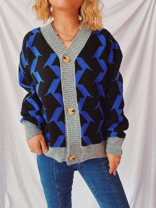 Stilla | Trim Geometrisk V-hals Langærmet Cardigan